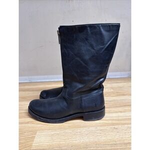Women's Size 10B Frye Mid Calf Front Zip Black Leather Short Riding Boots